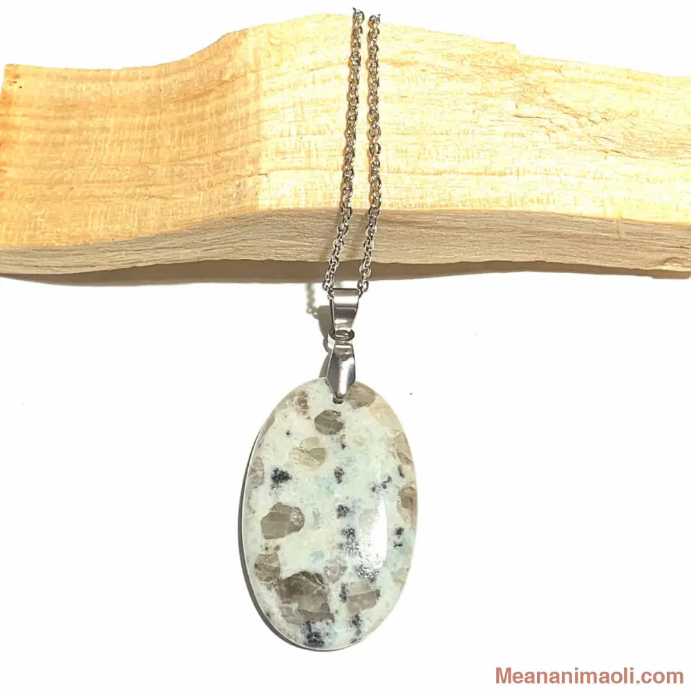 Collier acier inoxydable avec pendentif jaspe kiwi naturel