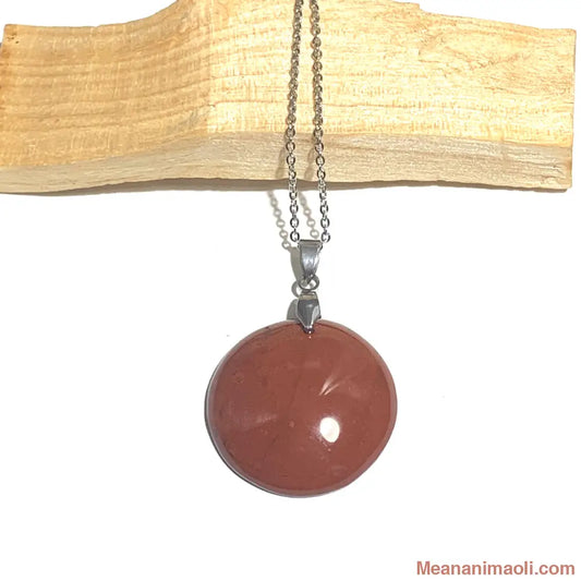 Collier acier inoxydable avec pendentif jaspe rouge naturel