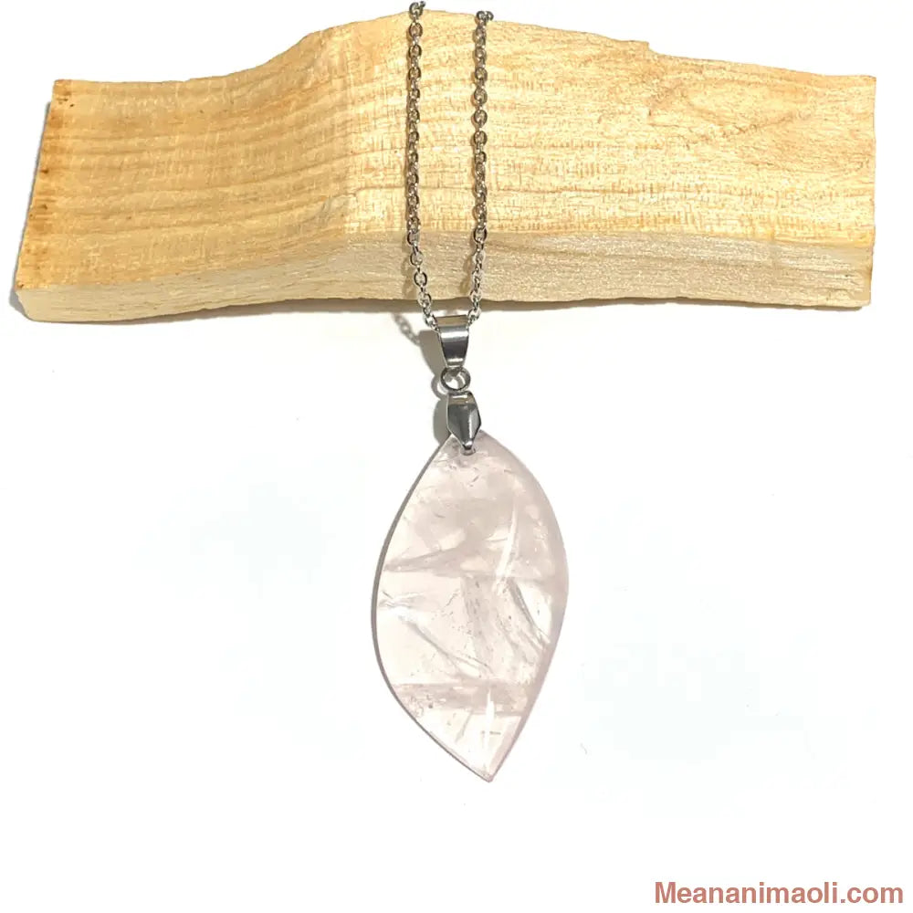Collier acier inoxydable avec pendentif quartz rose naturel