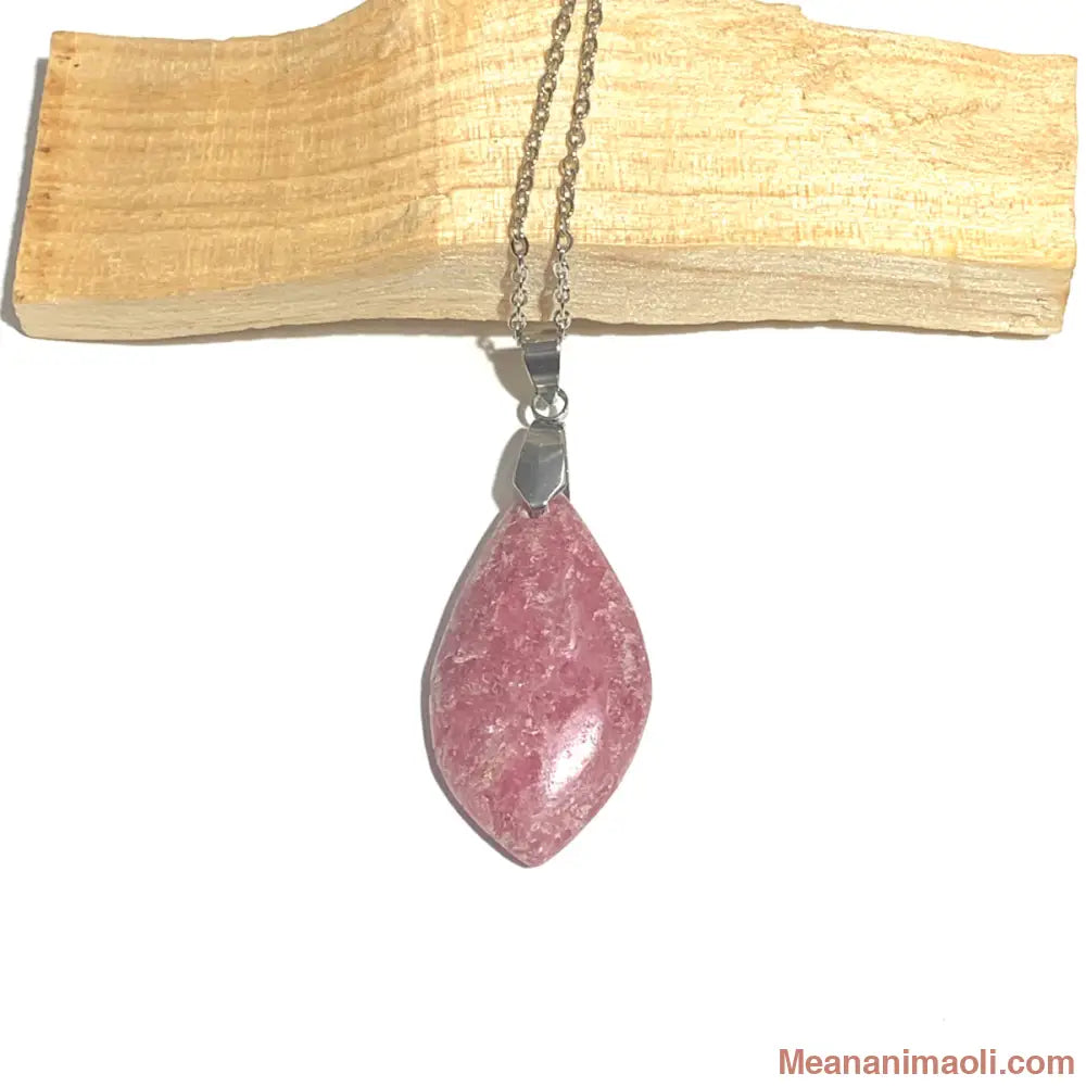 Collier acier inoxydable avec pendentif rhodonite naturelle
