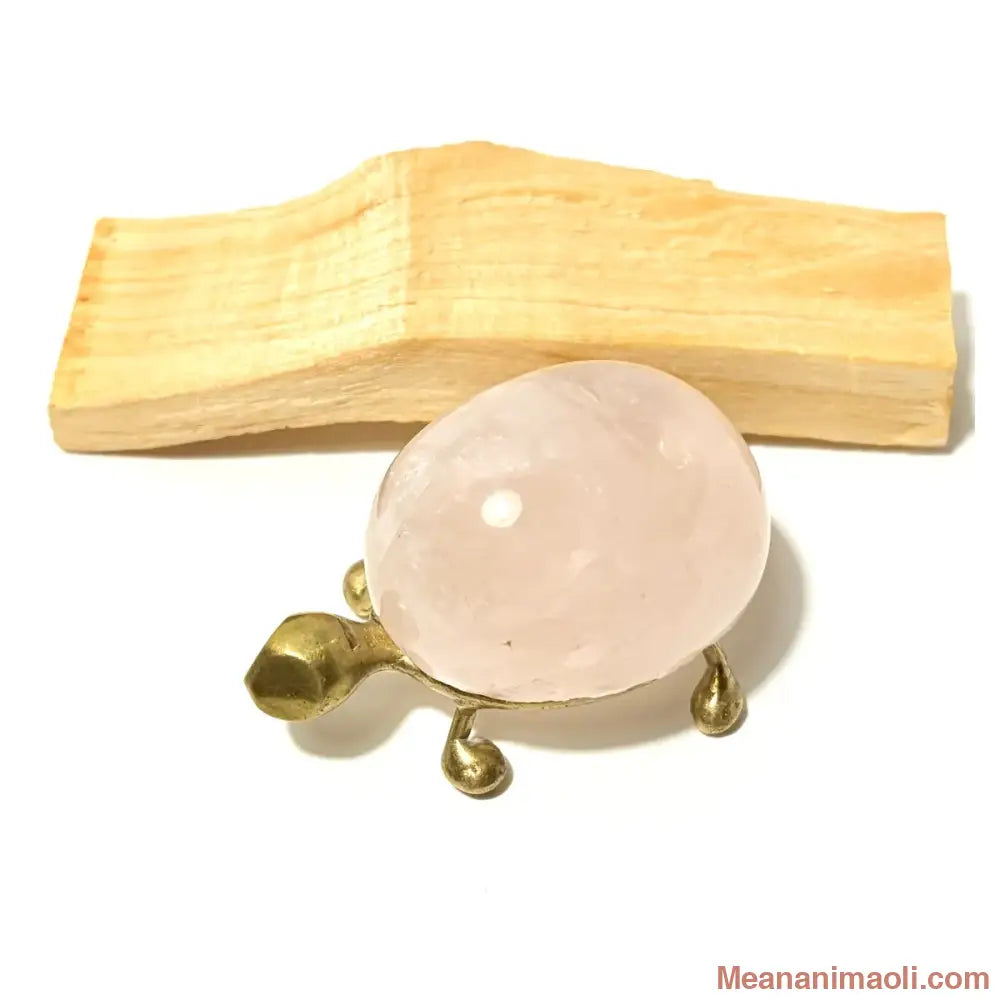 Figurine tortue en laiton avec carapace en Quartz Rose naturel, objet de décoration lithothérapie MEANANIMAOLI.