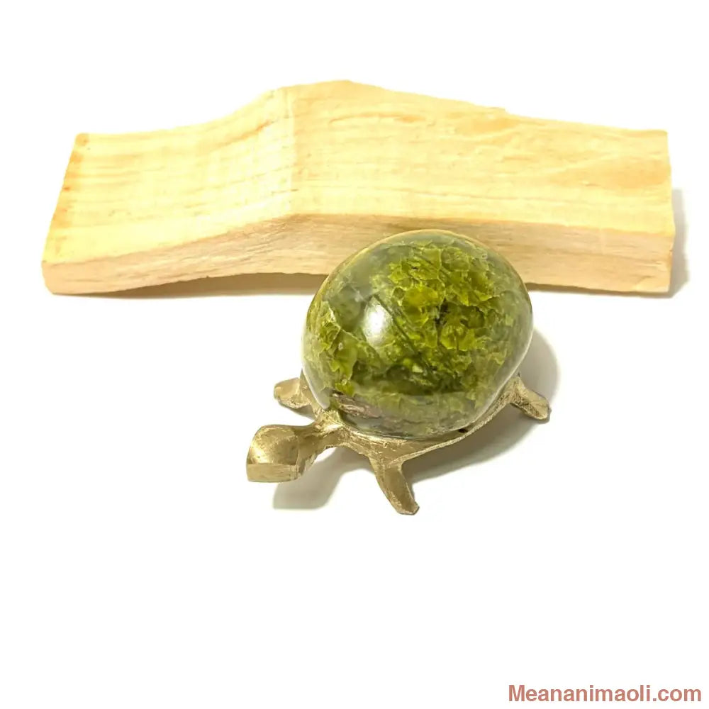 Figurine tortue en laiton avec carapace en Opale Verte naturelle, totem de protection et bien-être MEANANIMAOLI.
