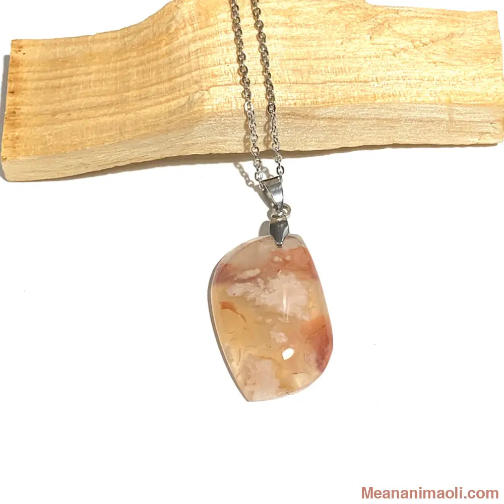  Collier acier inoxydable avec pendentif agate fleur naturelle