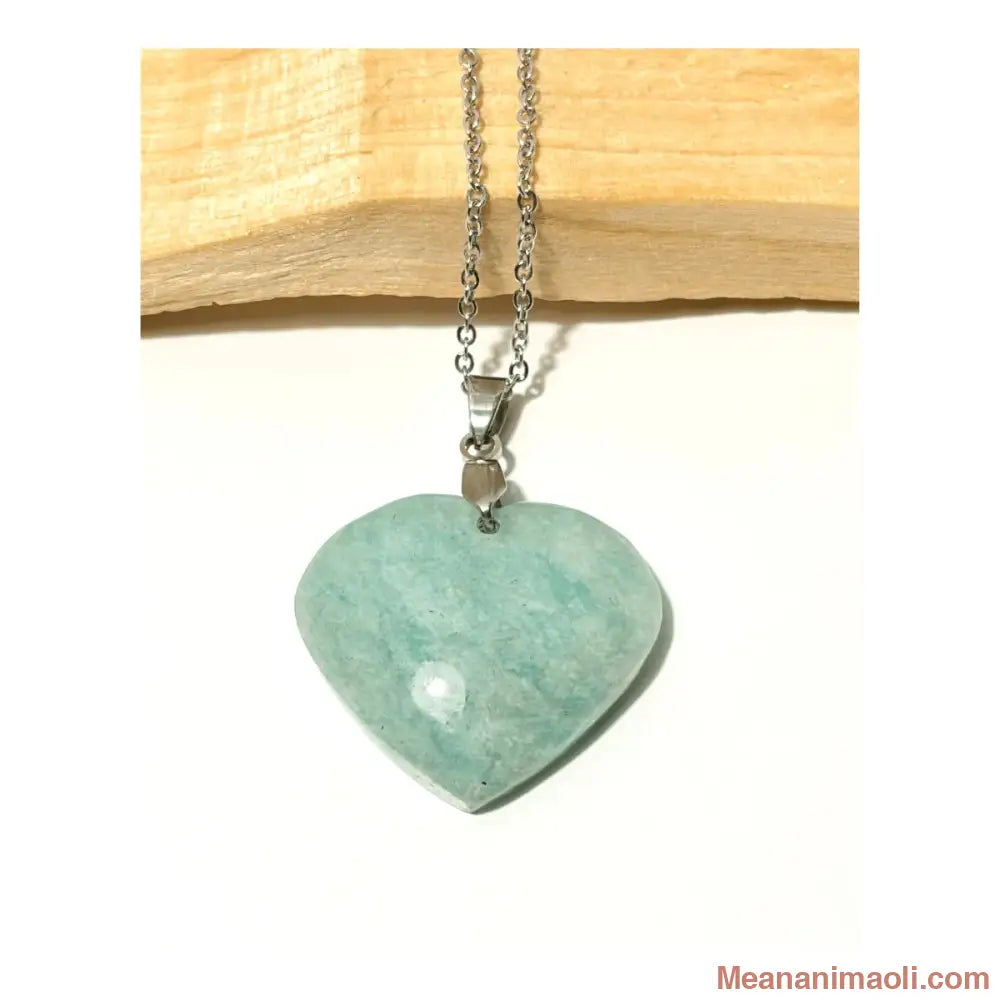 Collier chaîne en acier inoxydable avec pendentif en forme de cœur en Amazonite naturelle bleu-vert, MEANANIMAOLI.