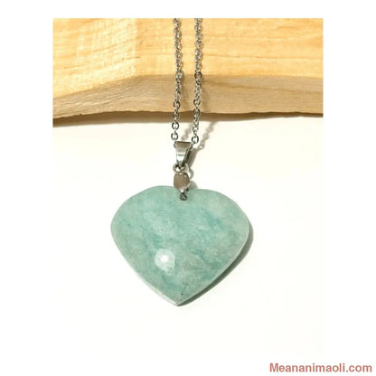 Collier chaîne en acier inoxydable avec pendentif en forme de cœur en Amazonite naturelle bleu-vert, MEANANIMAOLI.