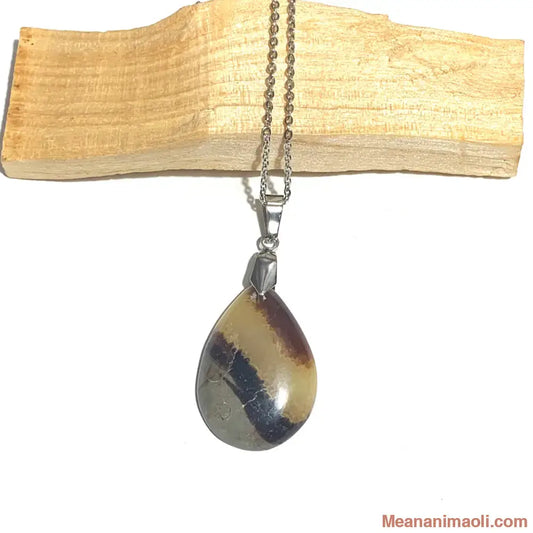 Collier acier inoxydable avec pendentif septaria naturelle