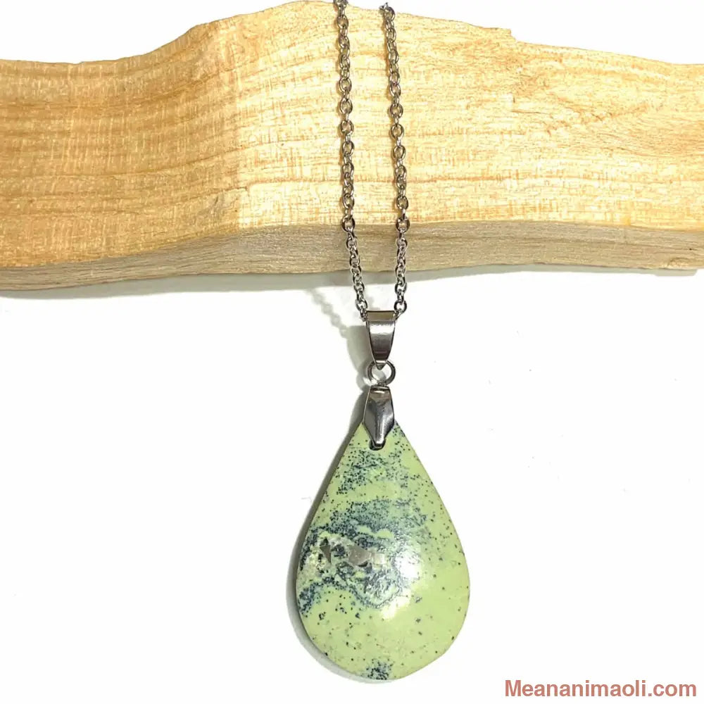  Collier acier inoxydable avec pendentif serpentine naturelle
