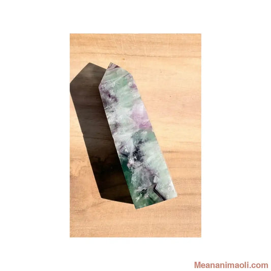 Pointe de Fluorite Plume naturelle multicolore (vert et violet) de 7,5 cm, pièce unique aux motifs plumeux MEANANIMAOLI