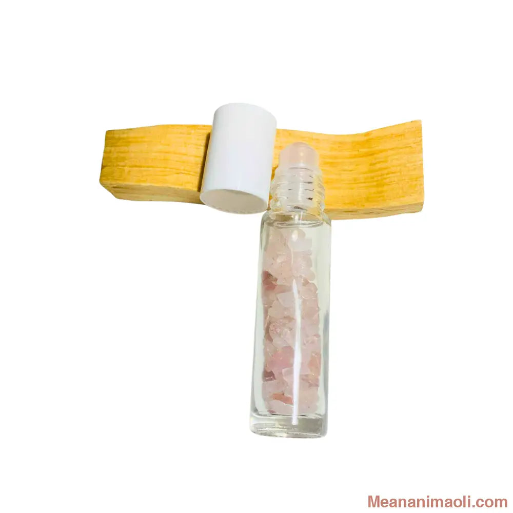 Roll-On Quartz Rose avec bille en pierre naturelle exposée, flacon en verre transparent, 10 ml, application facile pour amour, paix intérieure et sérénité
